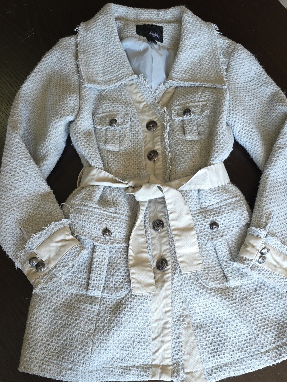 Daytrip Cream Textured Belted Womens Coat